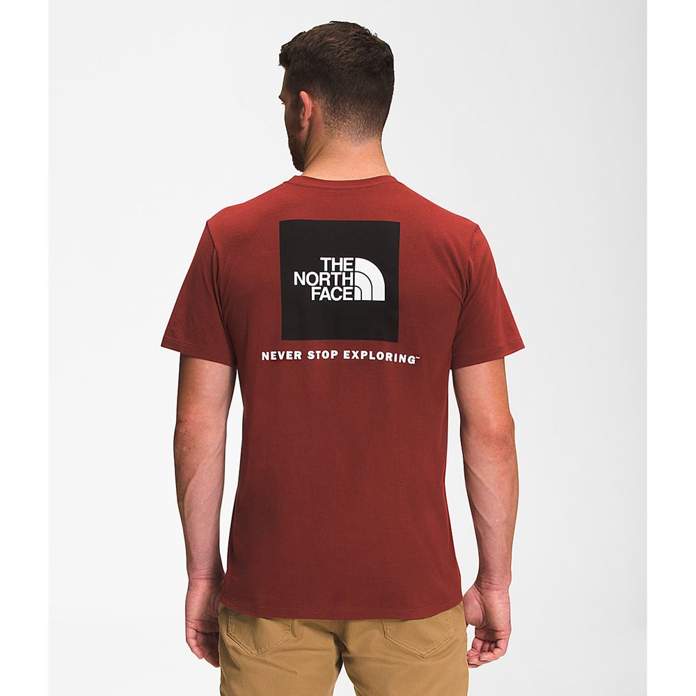 The North Face T-Shirts Mens Australia - The North Face Short Sleeve Box Nse Red / Black Never Stop